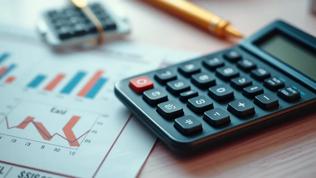 A close-up of a professional office desk with a calculator,